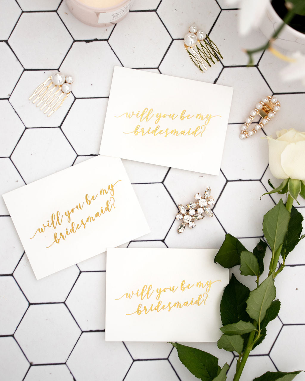 Bridesmaid Proposal Card – Elegant Gold Foil, Blank Inside